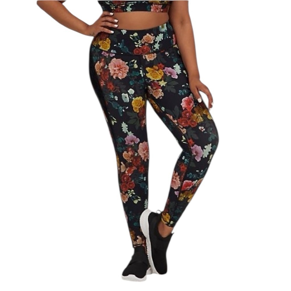 Torrid Performance Core Floral Lace Full Length Mix Media Active Leggings Size 0
